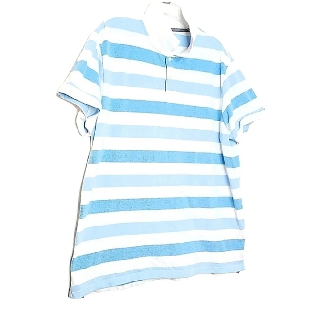 🌶️Old Navy Men’s XXL Short Sleeve Striped Collared Polo w/ Buttoned Neck - Picture 1 of 12
